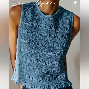 Sezane Rhys Blue Smocked Top